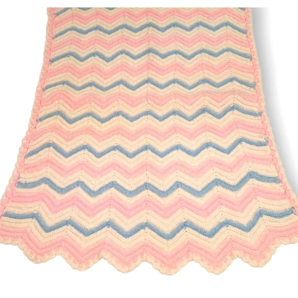 Handmade Hand Crochet Wool Chevron Afghan Baby Blanket Stroller Carrier Car Seat - Picture 2 of 5